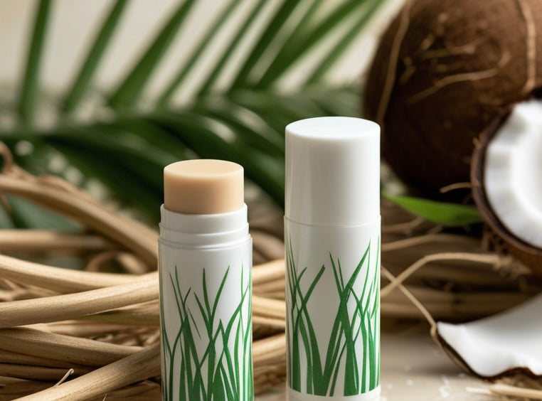 "Kiss Plastics Goodbye" Promotion: Biodegradable PLASTIC FREE Plant Fiber Lip Balm Tube In White, Black or Custom.